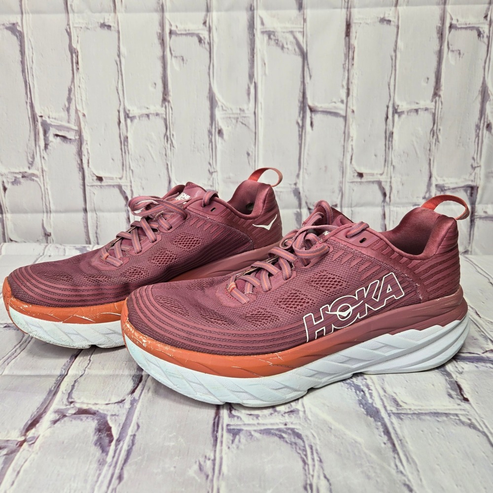 Hoka One One Bondi 6 Womens Sz 10 Running Athletic Shoes Mauve Orange Sneakers